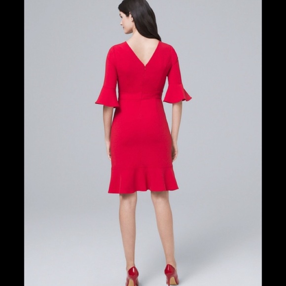 WHBM FLARE-SLEEVE FLUTED-HEM SHEATH DRESS - Picture 2 of 4